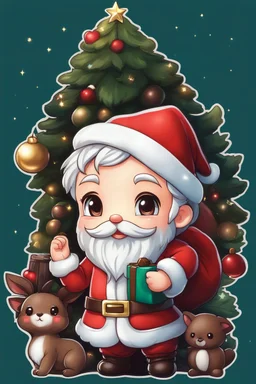 Cute Chibi santa-claus in 8k sticker, style of fairy academia, hug big Chocolate, intricate details, highly detailed, high details, detailed portrait, masterpiece,ultra detailed, ultra quality