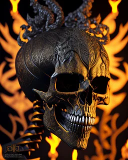 A beautiful highly detailed ornate intricate portrait of a flaming demon skull made of shiny obsidian glass :: reflective, glassy :: subtractive lighting, backlit :: by John William Waterhouse, Greg Rutkowski, HR Giger :: hyperrealistic, hyper detailed, photorealistic :: epic, incredible composition, amazing depth, meticulously composed, 16k resolution concept art :: fantasy magazine cover art