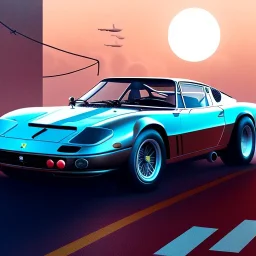 fullbody Drawing of 'Ferrari 365GTB/4 Daytona Spyder',intricate detail,andrea bonelli,Kilian Eng,Ohrai,evan lee,three quarters frontal aerial view, Futuristic design study,toned colors,16k