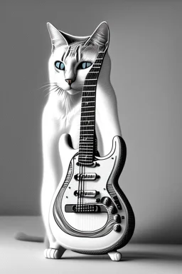 One single mature cat, friendly, playing guitar, vienna, sunny day, perfect iris, model style, hyper realistic, extremely accurate, delicate, extremely detailed, Graphic novel style, wide-angle, open aperture, superfine pencil