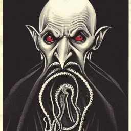 Nosferatu with tentacle beard grey skin and vampire fangs as a Russian Orthodox