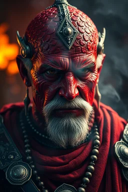 King Hussein of Jordan , red skin, scales, unreal engine 6, high detail, intricate, cinematic. photoshoot style, intricate, studio lighting, masterpiece , highly detailed, 8k, best quality, fire, smoke, dramatic,d,<lora:mshn:0.7>,<lyco:Warrior_Couture:0.5>,