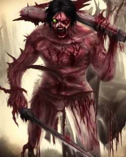 screaming scary zombie human berserker meaty black hair big greatsword