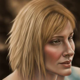 dibujo en grafito realista de rostro mujer 35 años piel blanca nariz prominente aguileña narigona gordita pelo rojo suelto ojos cerrados de frente plano picado rasgos definidos boca cerrada seriedad