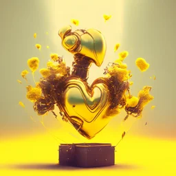 golden human robot electric heart with tree wings