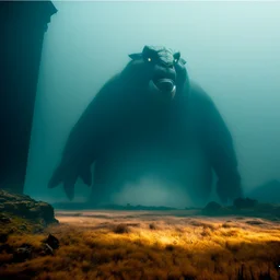 The atmosphere is eerie, suffocating, and raw, with the feeling that the camera operator is witnessing something forbidden and legendary — a colossal being that has been hiding for ages, suddenly revealed. The image must feel authentic and unpolished — like amateur footage captured in real time. Prioritize pixelation, color noise, digital compression artifacts, motion blur, and the unsettling atmosphere of being near a gigantic shadow-creature. Do not stylize or modernize.