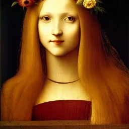 portrait of blonde woman with flowers and birds by leonardo da vinci