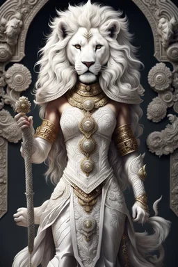 Fhoto full body, reality, Raw, Indonesia culture future, kingdom, queen warrior, white lion, digital art, intricate details, powerful composition, captivating, , trending on artstation, high focus, studio photo, intricate details, highly detailed, by addie_digi