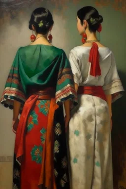 2 mexican woman painting neoclassism standing from the back