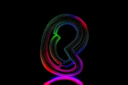 black background, outlines of a holographic question mark drawn from thin neon-coloured glowing lines