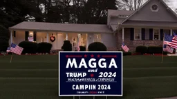 trump and maga 2024 campaign signs all over lawn