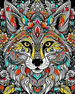 Eurasian wolf ANIMAL Book cover for Adults, mandala, flower, coloerfull