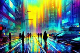 Cyberpunk street, impressionism painting