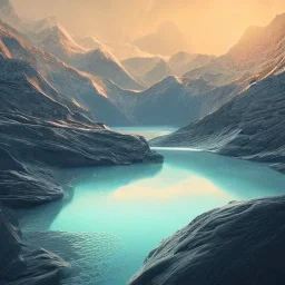 highly detailed glacial lake landscape, sunset, illustration, cinematic lighting, 4k, 8k, octane render, digital concept art, trending on artstation, pinterest, extremely detailed, ambient lighting.