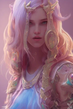 isometric clean art of super beautiful lady, soft lighting, soft pastel gradients, high definition, 3d icon clay render, blender 3d, beautiful, long hair, rainbow hair, rainbow dress, pointed elfin ears close up