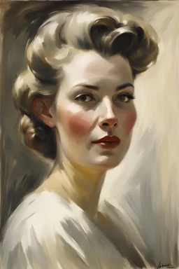 oilpaiting Anders Zorn, woman 50s, modern hairstyle like 1940s