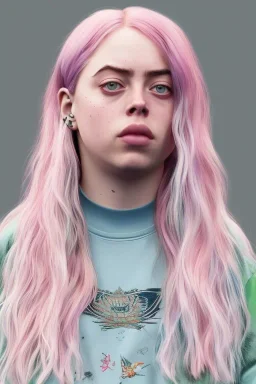 Billie Eilish, in full growth, photorealistic illustration, 4k