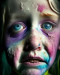 In a mesmerizing combination of brilliant and fading shades, photorealistic,a high-quality,ultra photo-realistic realism image,add several colorful waxy layers The worlds most nonpretty midle aged cocaine female user, so scary that children start to cry ,with a toothless smile, wide angle view,