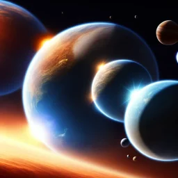 8k resolution round planets, stars desktop wallpaper