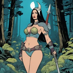 [comics Head Lopper style by Andrew MacLean] Towering Tera Patrick in the enchanted forest