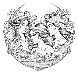 The beautiful sirens luring sailors to their doom., realistis tatto sketch style, white background, profesional tatto sketch. Ink