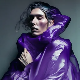 wearing a purple translucent cloth