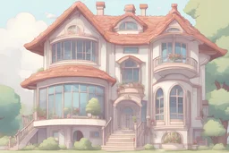 Cute cartoon luxurious house cross-section anime