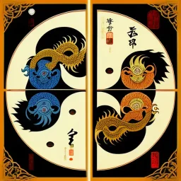 Ukiyo-e Style , ying anf yang sign, dragon