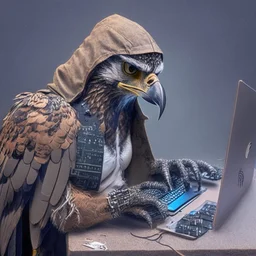 falcon as a hacker using the computer with human hands