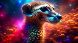 magical meercatin space. nebula , Flying Petals, Sparks, Lightning, Portrait Photography, Fantasy Background, Intricate Patterns, Ultra Detailed, Luminous, Radiance, Ultra Realism, Intricate Details, 16k, HDR, High Quality, Trending On Artstation, Studio Photo, Intricate Details, heart designs. colorful