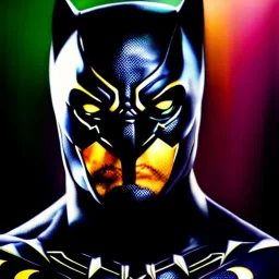 Ultra detailed fullbody Portrait in oil on canvas of Batman fusions black panther ,intense stare,extremely detailed digital painting, extremely detailed face,crystal clear Big eyes, mystical colors ,perfectly centered image, perfect composition, rim light, beautiful lighting,masterpiece,8k, stunning scene, raytracing, anatomically correct, in the style of robert e howard and Ken Kelley and Ohrai Noriyoshi and Simon Bisley and tomzj1