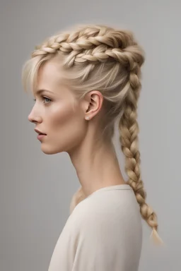 blond narrow braided ponytail, (Choppy Pixie:1.3)