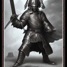 A black traditional warrior carrying sword and hammer fighting against white soldiers