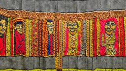 A Wide Panel in which 5-6 potraits are deveped with Wool threads tapestry artwork connected with each other through threads,