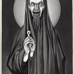 Nosferatu with tentacle beard grey skin and vampire fangs as a Russian Orthodox