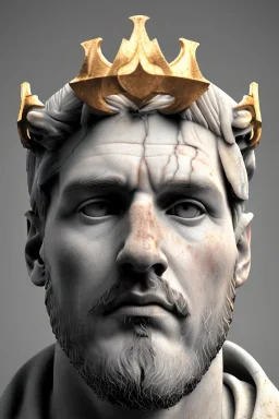 Ultra Realistic image, Roman sculpture, white marble material, Lionel Messi, gold crown of natural thorns, god crown, Renaissance style, sun rays background, waist up portrait, epic, celestial, cinematic lighting, God lights, 4k resolution, smooth details, soft lighting, unreal engine 5, art station, substance 3d.