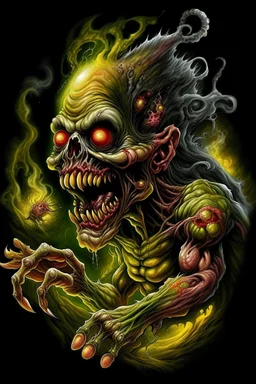 High_Quality_Art Digital Painting of Science experiment Horror Cronenberg Monster zombie creature by Richard Corben, Todd Schorr, T-Shirt Design, Black Background,