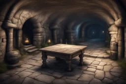 fantasy medieval underground with table