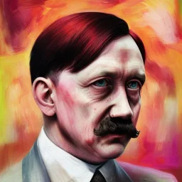 Photo of Adolf Hitler , beautiful face, multi-hued red hair; in the style of martine johanna, draped in flowing fabric, ignore nsfw, colorful energetic brush strokes, realistic, sharp focus, 8k high definition, insanely detailed, intricate, elegant, art by martine johanna and artgerm