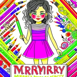 An image featuring Mercy, a spirited young girl with a passion for drawing. At the top of the image, the words "Mercy G Arts, The Pencil Lady" are elegantly displayed in artistic font, surrounded by colorful pencils and sketches. Mercy herself is captured in her element, surrounded by an array of colorful pencils and sketchbooks. With focused determination, she brings her imagination to life on paper, creating intricate worlds and characters.