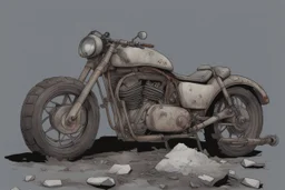 motorcycle, comic book,post-apocalypse, gray background,