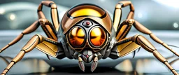 A digital photograph of a spider fly stealth-fighter-jet hybrid with psionic abilities, 8 eyes, layered, 64k, anatomically correct, 3d, organic surrealism, photorealistic, steampunk, biopunk, cyberpunk, retrofuturism, bilateral symmetry
