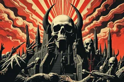 propaganda poster in the style of Rembrandt, Escher and Giger