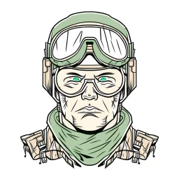 Avatar of a war torned soldier wearing a half ski mask and aviator glasses