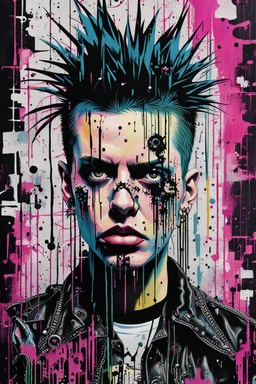 Ultra detailed medium portrait painting of anxiety torn up punk poster, broken circuitry background, matrix effects, punk visual art, punk art aesthetic, graffiti art, pop surrealism, collage art, cluttered paint glitches