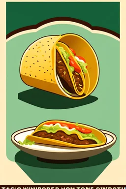 Craft an simplified flat image of a stylized taco, using unbroken fixed-width lines and balanced, minimalist clip art aesthetics, icon for neon sign, no shading