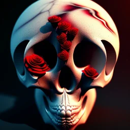 Cracked Skull and red rose, marble texture, dark, fantasy art, shallow depth of field, macro lens, unreal engine 5, ultra detailed,8k, HDR, hyperphotorealistic, bone, set in fire