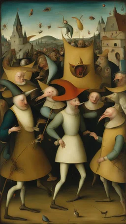 Hieronymus Bosch style , nightmares a lot of crazy’ people dancing in a parade