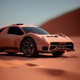 3d rendering. futuristic car. Buried in desert sand. Lost in Time, dramatic lighting, hyper realistic, cinematic lighting