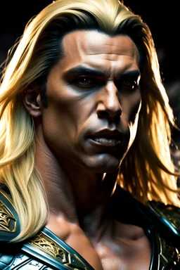 Jason David Frank as muscular alpha male with Long blonde hair , dark fantasy, intricate details, hyper detailed. 4K. Ultra Realistic